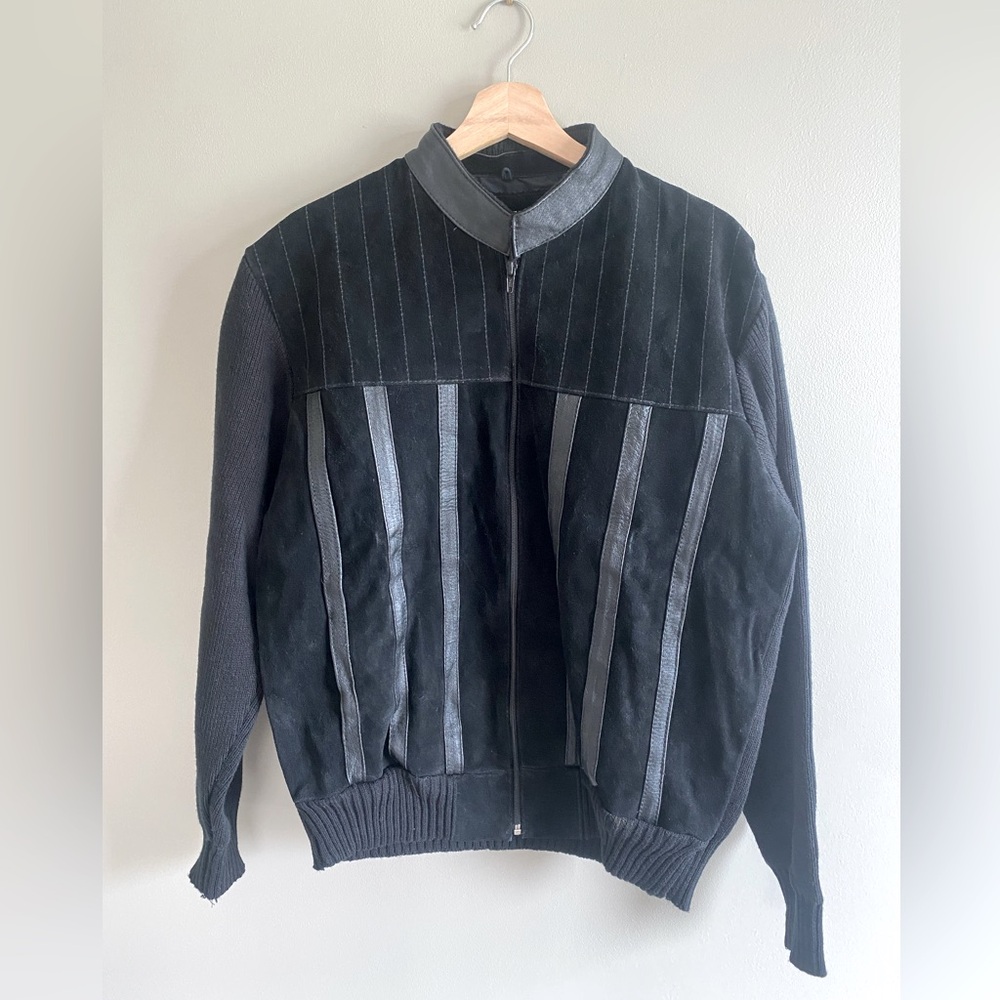 Vintage Deerskin Men’s Size L Black Leather Multimedia Bomber Jacket‎ Full Zip